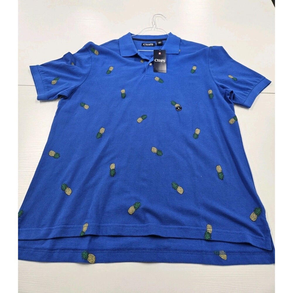Chaps Royal Blue Polo Shirt Pineapples NWT Size L Large